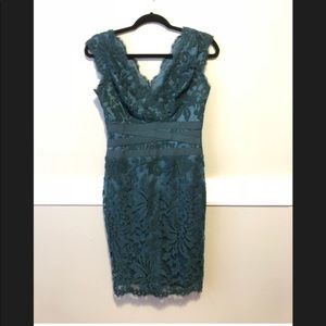 TADASHI SHOJI Teal Lace Sheath Dress